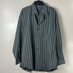 Claiborne Long Sleeve ButtonDown Green Striped Wrinkle Free Dress Shirt Men’s XL